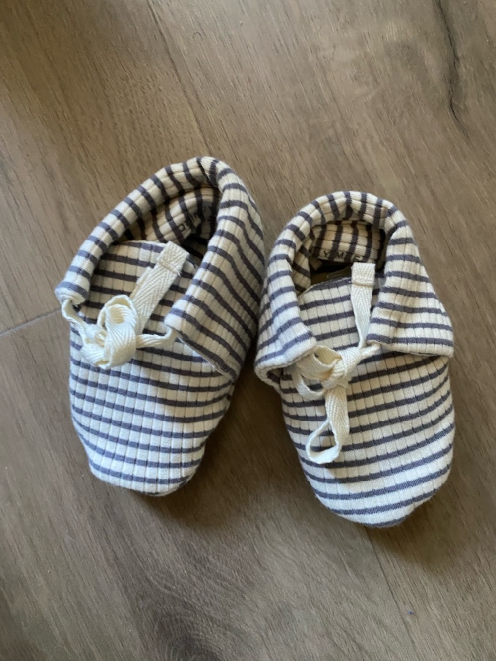 Quincy Mae Cream and Navy Striped Cotton Baby Slip-Ons
